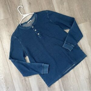 ONS Cotton Henley Shirt long sleeve mens Blue (medium) indigo casual preppy